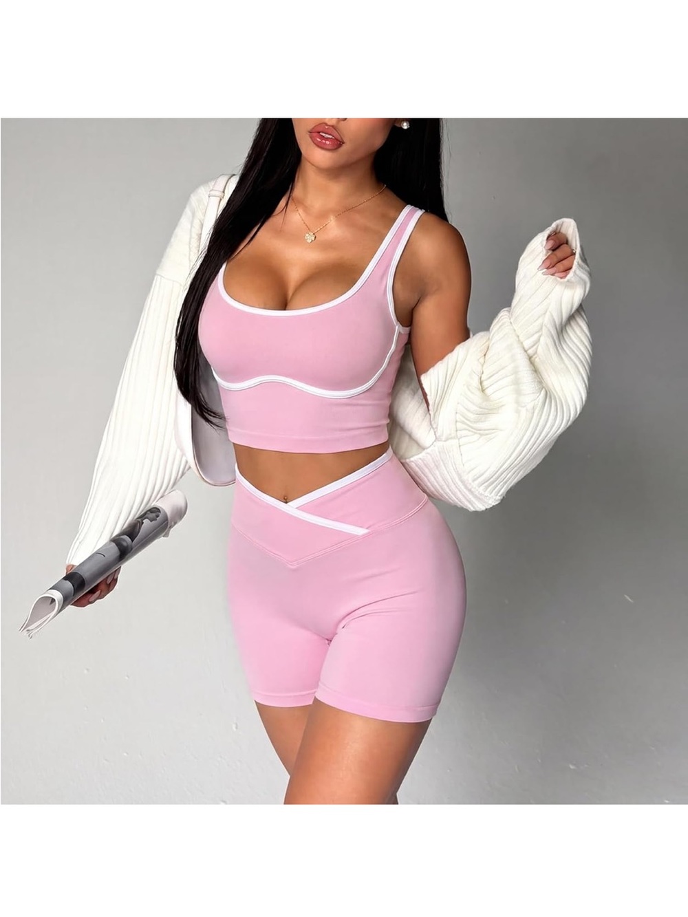 Amazon Essentials Pink High-Waist V-Waist Bike Shorts